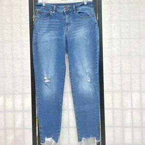 Maurices Mid Rise Distressed Straight Frayed Raw Ankle Hem Faded Denim Jeans 10